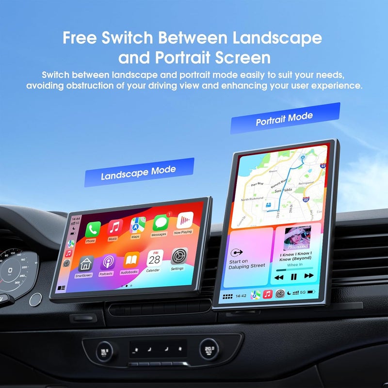 Avylet 7" Wireless Apple Carplay Screen for Car & Android Auto, Portable Car Stereo with Magnetic Mount, Supports Landscape & Portrait, OTA/GPS/Mirror Link/Voice Control/Bluetooth/AUX/FM/WiFi - Image 2